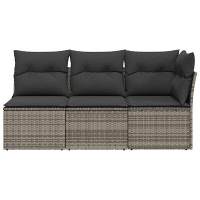 vidaXL 3-osobowa sofa ogrodowa z poduszkami, szara, polirattan