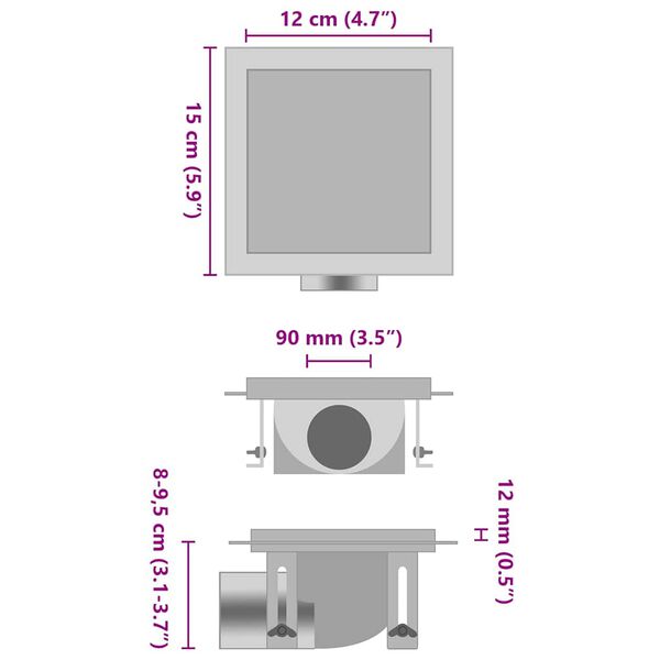 vidaXL Odpływ 2-w-1: gładki i na płytkę, 15x15 cm, stal nierdzewna