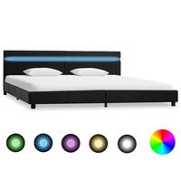 vidaXL Rama łóżka z LED, czarna, sztuczna skóra, 180 x 200 cm