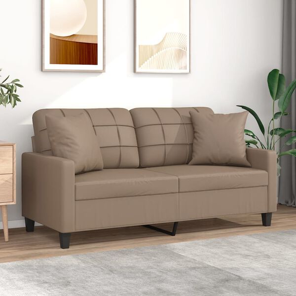 vidaXL 2-osobowa sofa z poduszkami, cappuccino, 140 cm, sztuczna sk&oacute;ra