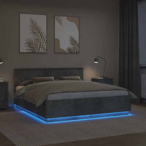 vidaXL Ramka ł&oacute;żka Betonowy szary 200 x 200 cm Materiał drewnopochodny