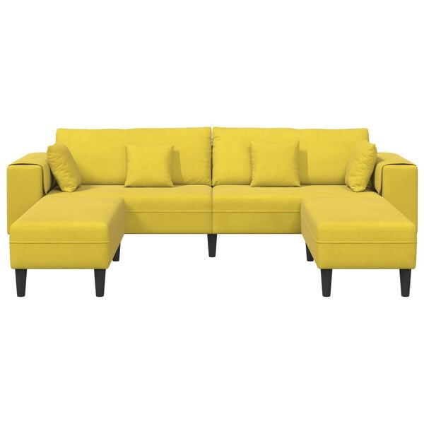 vidaXL Sofa z poduszką 3 pcs Żółty Aksamit