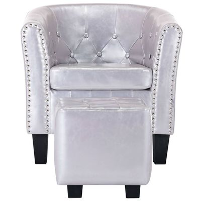 vidaXL Fotel klubowy z podnóżkiem, lśniący srebrny, sztuczna skóra