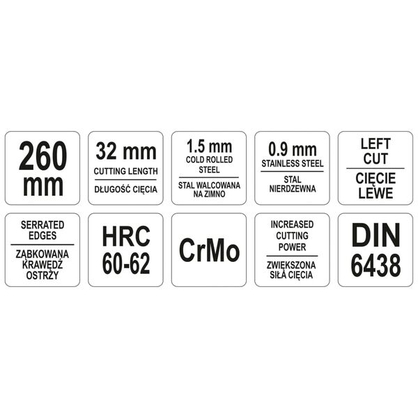 YATO Nożyce do blachy, lewe, 260 mm, czerwone