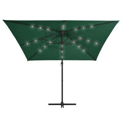 vidaXL Parasol wiszący z LED i stalowym słupkiem, 250x250 cm, zielony