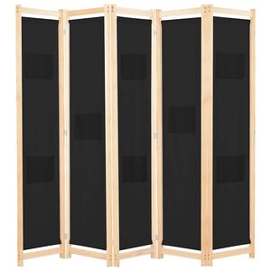 vidaXL Parawan 5-panelowy, czarny, 200 x 170 x 4 cm, tkanina