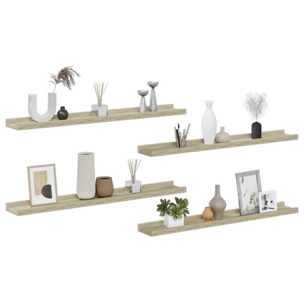 vidaXL P&oacute;łki ścienne, 4 szt., dąb sonoma, 80x9x3 cm