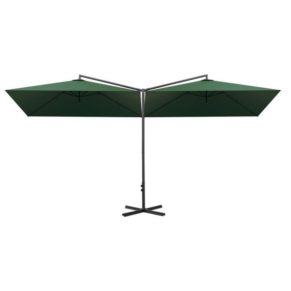 vidaXL Podw&oacute;jny parasol ogrodowy, stalowy słupek, zielony, 600x300 cm