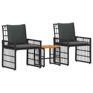 vidaXL Zestaw Mebli Ogrodowych 3 pcs Czarny i Ciemnoszary