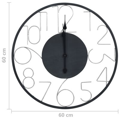 vidaXL Zegar ścienny, czarny, 60 cm, metal