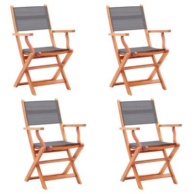 vidaXL Składane krzesła ogrodowe 4 szt., szare, eukaliptus i textilene