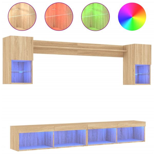 vidaXL 6-częściowy zestaw mebli TV z LED, dąb sonoma