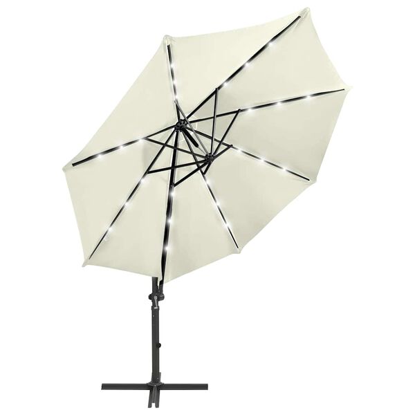 vidaXL Parasol wiszący z lampkami LED i słupkiem, 300 cm, piaskowy