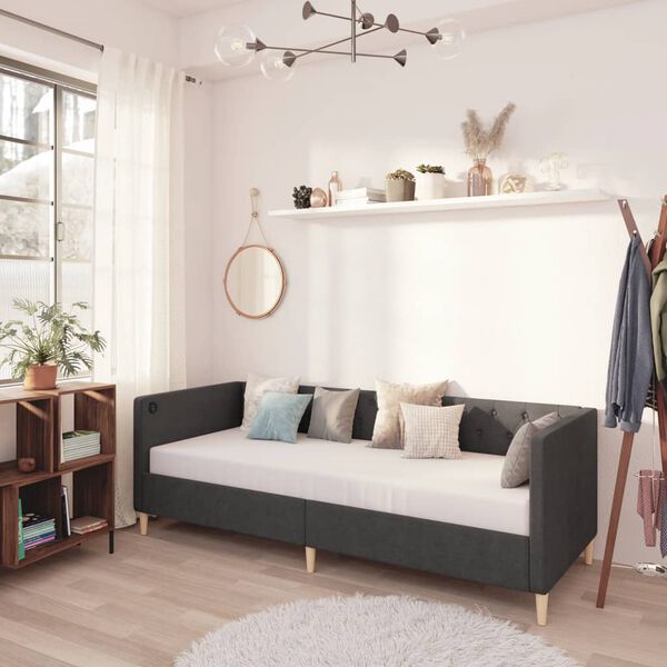 vidaXL Ł&oacute;żko dzienne z materacem i USB, ciemnoszara tkanina, 90x200 cm