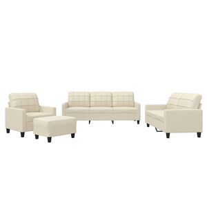 vidaXL 4-osobowa sofa z poduszkami, kremowa, sztuczna sk&oacute;ra