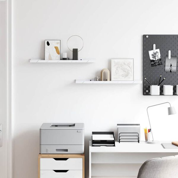 vidaXL P&oacute;łka ścienna z p&oacute;łką 2 pcs Biały marmur 60 x 9 x 3 cm