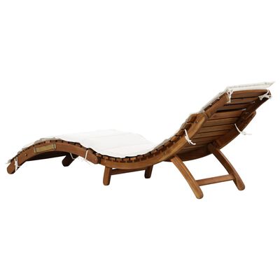 vidaXL Leżak z poduszką, lite drewno akacjowe, kremowy