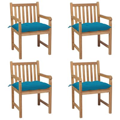 vidaXL Krzesła ogrodowe z jasnoniebieskimi poduszkami, 4 szt., tekowe