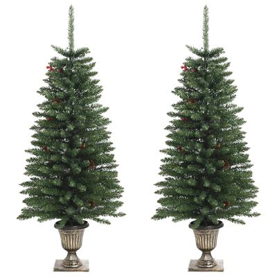 vidaXL Sztuczne drzewka świąteczne, 2 szt., z wieńcem, girlandą i LED