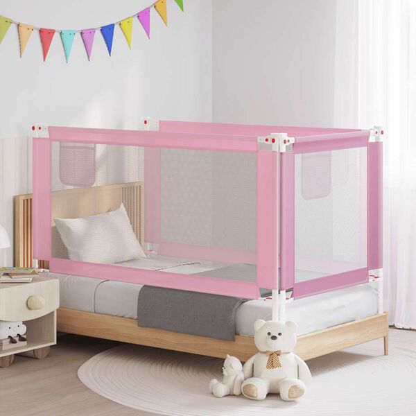 vidaXL Barierka do ł&oacute;żeczka dziecięcego, r&oacute;żowa, 160x25 cm, tkanina