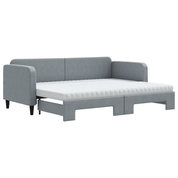 vidaXL Sofa rozsuwana z materacami, jasnoszara, 80x200 cm, tkanina