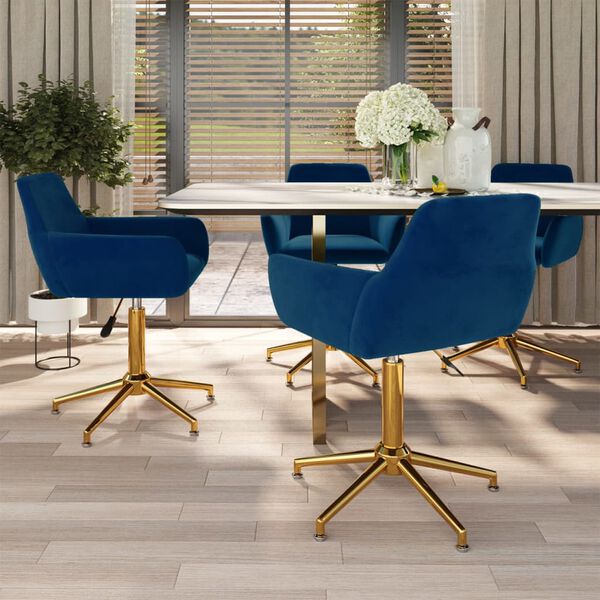 vidaXL Obrotowe krzesła stołowe, 4 szt., niebieskie, obite aksamitem