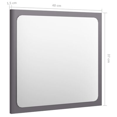 vidaXL Lustro łazienkowe, wysoki połysk, szare, 40x1,5x37 cm, płyta