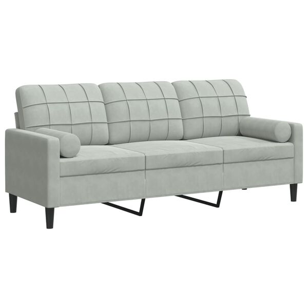 vidaXL 3-osobowa sofa z poduszkami, jasnoszara, 180 cm, aksamit