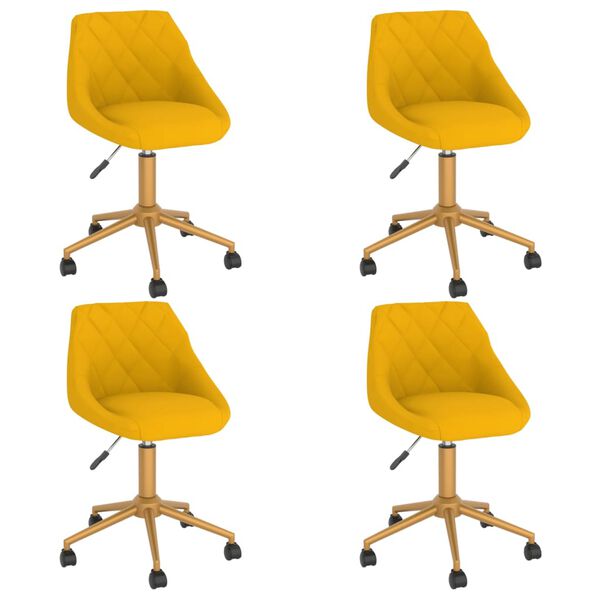 vidaXL Obrotowe krzesła stołowe, 4 szt., ż&oacute;łte, obite aksamitem