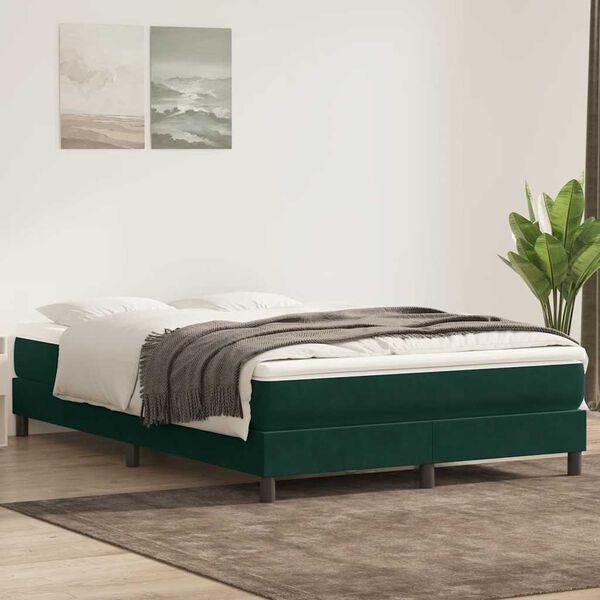 vidaXL Ł&oacute;żko typu Box Spring bez materaca Ciemnozielone 160x210 cm