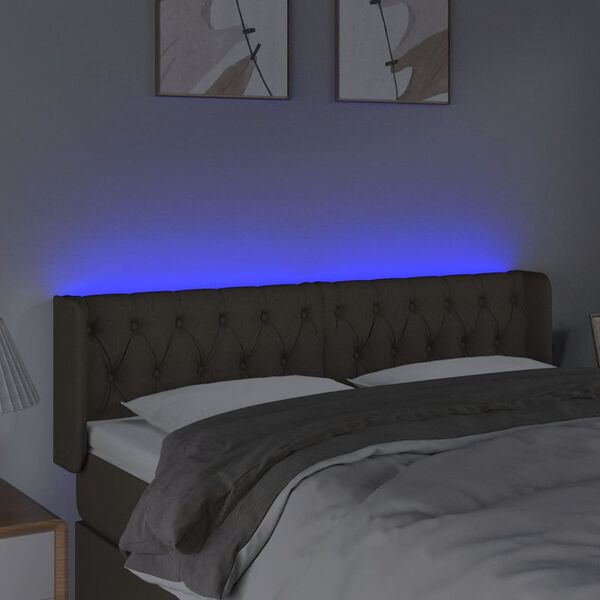 vidaXL Zagł&oacute;wek do ł&oacute;żka z LED, taupe, 163x16x78/88 cm, tkanina