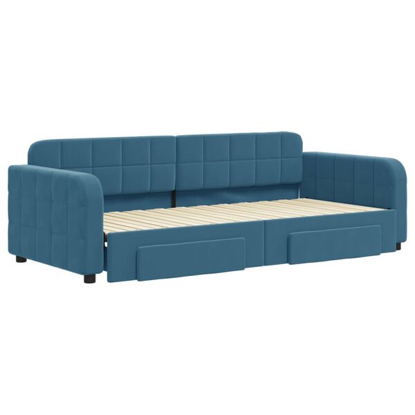 vidaXL Sofa rozsuwana z szufladami, niebieska, 90x200 cm, aksamit
