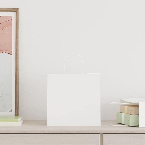 vidaXL Torby papierowe 250 szt. z uchwytami białe 26x17x25 cm