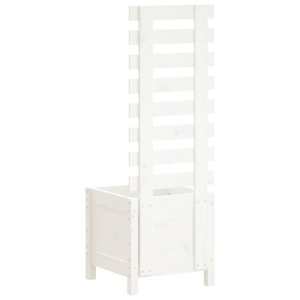 vidaXL Donica ogrodowa z trejażem, biała, 39x39,5x114 cm, lita sosna