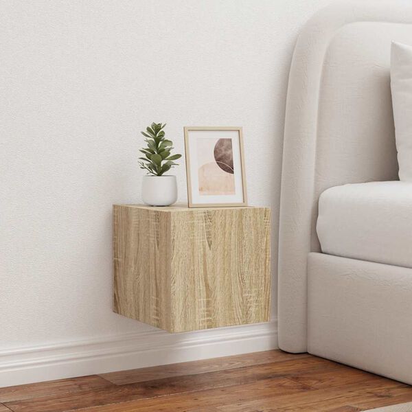 vidaXL Ścienna szafka TV z LED, dąb sonoma, 30,5x35x30 cm