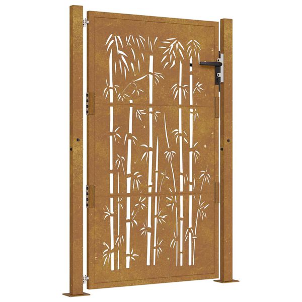 vidaXL Furtka ogrodowa, 105x130 cm, stal kortenowska, motyw bambusa