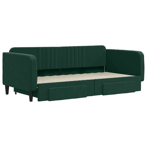 vidaXL Sofa rozsuwana z szufladami, ciemnozielona, 100x200 cm, aksamit
