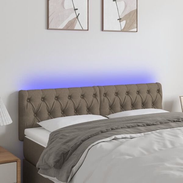 vidaXL Zagł&oacute;wek do ł&oacute;żka z LED, taupe, 160x7x78/88 cm, tkanina