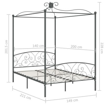 vidaXL Rama łóżka z baldachimem, szara, metalowa, 140 x 200 cm
