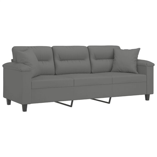 vidaXL 3-osobowa sofa z poduszkami, ciemnoszara, 180 cm, mikrofibra