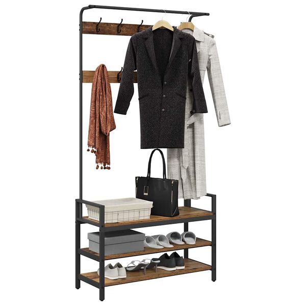 vidaXL Wieszak na płaszcze z p&oacute;łką Stare drewno 95 x 34 x 184 cm