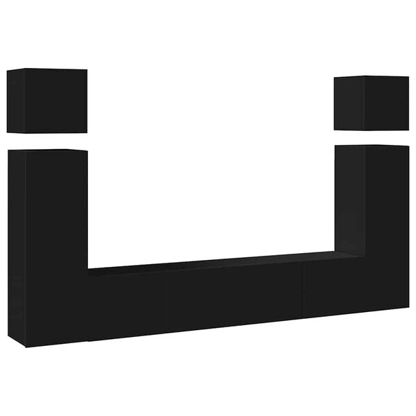 vidaXL 8-cz. zestaw szafek TV, czarny, materiał drewnopochodny