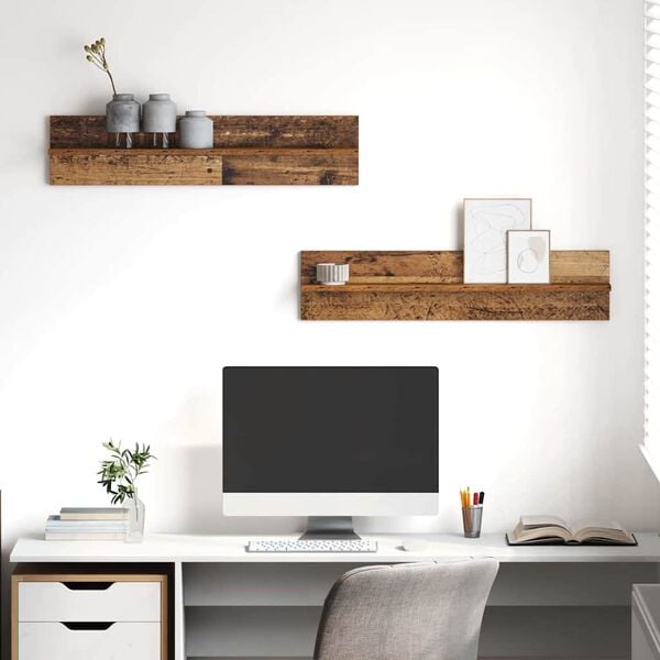 vidaXL Półka ścienna z półką 2 pcs Stare drewno 80 x 11,5 x 18 cm