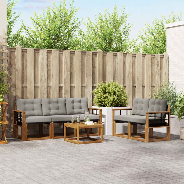 vidaXL Zestaw sof na zewnątrz z poduszką 6 pcs Naturalny i Jasny Szary