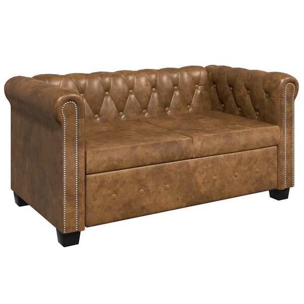 vidaXL Dwuosobowa sofa Chesterfield ze sztucznej skóry, brązowa