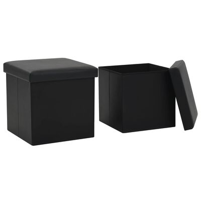 vidaXL Składane stołki ze schowkiem, 2 szt., czarne, sztuczna skóra