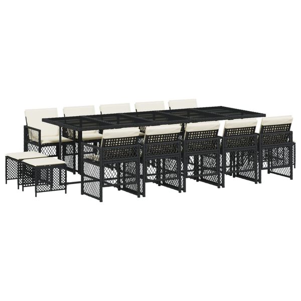 vidaXL 15-cz. zestaw mebli ogrodowych z poduszkami, czarny, rattan PE