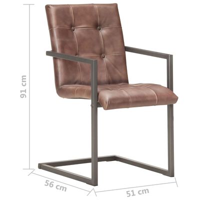 vidaXL Krzesła stołowe, wspornikowe, 4 szt., brąz, skóra naturalna