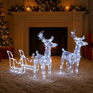 vidaXL Świąteczna dekoracja renifery z saniami, 160 diod LED, 130 cm