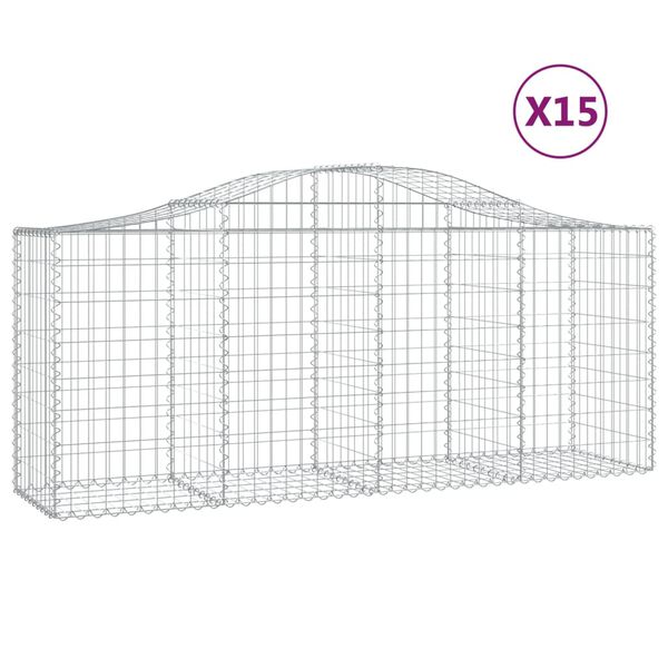 vidaXL Kosze gabionowe, 15 szt, 200x50x80/100 cm, galwanizowane żelazo